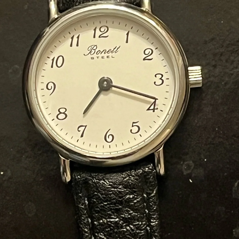 Classic Bonett Steel 646 Watch with genuine Black Leather Band